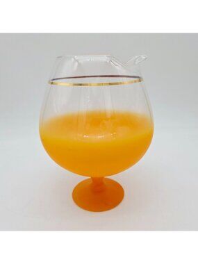 Mid-Century Blendo Pitcher Orange Ombre Glass With Gold Rim